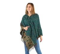 Coline - Poncho à Capuche Fleuri - Couleur : Petrole - Taille Unique