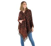 Coline - Poncho à Capuche imprimé Cachemire - Couleur : Noir - Taille Unique