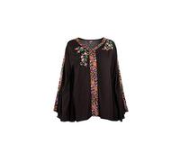 Coline - Poncho Femme brodé - Couleur : Noir - Taille : S/M