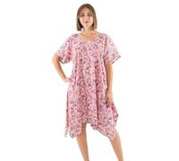 Coline - Robe Courte Ample asymétrique Fleurie - Couleur : Rose - Taille : L/XL