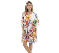 Coline - Robe Courte Coupe Kaftan imprimé Tropical - Couleur : Ecru - Taille Unique