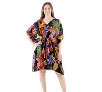 Coline - Robe Courte Coupe Kaftan imprimé Tropical - Couleur : Noir - Taille Unique