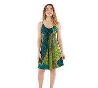 Coline - Robe Courte imprimé Patch Ethnique - Couleur : Anis - Taille : L/XL