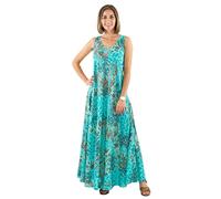 Coline - Robe Longue bohème imprimé Reflets argentés - Couleur : Turquoise - Taille : S/M