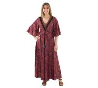 Coline - Robe Longue bohème Manches 3/4 évasées - Couleur : Rouge - Taille : L/XL
