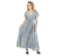 Coline - Robe Longue Cache Coeur imprimé Ethnique - Couleur : Bleu - Taille : L/XL