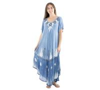 Coline - Robe Longue de Plage Manches Courtes imprimée - Couleur : Indigo - Taille Unique