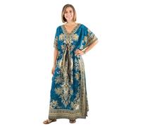 Coline - Robe Longue Indienne (FR/ES, Alpha/Lettres, Taille Unique, Taille Normale, Taille Normale, Turquoise)