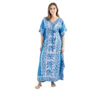 Coline - Robe Longue Kaftan imprimé éléphant - Couleur : Turquoise - Taille Unique