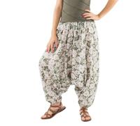 Coline - Sarouel Femme 3 en 1 bohème imprimé anémone - Couleur : Olive - Taille Unique