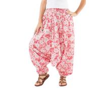 Coline - Sarouel Femme 3 en 1 bohème imprimé anémone - Couleur : Rose - Taille Unique