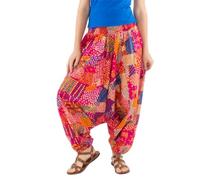 Coline - Sarouel Femme 3 en 1 bohème imprimé Patch Ethnique - Couleur : Fushia - Taille Unique