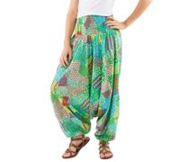 Coline - Sarouel Femme 3 en 1 bohème imprimé Patch Ethnique - Couleur : Menthe - Taille Unique