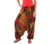 Coline - Sarouel Femme Coton imprimé Patch rayé - Couleur : Orange - Taille Unique