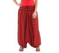 Coline - Sarouel népalais Coton rayé, (FR/ES, Alpha/Lettres, Taille Unique, Taille Normale, Taille Normale, Rouge 2)