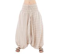 Coline - Sarouel népalais Femme Coton rayé - Couleur : Ecru - Taille Unique