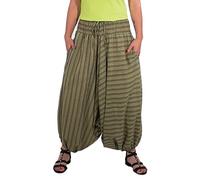 Coline - Sarouel népalais Femme Coton rayé - Couleur : Kaki 30 - Taille Unique