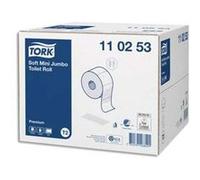 Colis de 12 Bobines Papier toilette Mini Jumbo Premium doux 2 plis L170 m x D18 cm blanc logo bleu G