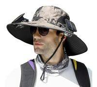Colitt - Fishing Hat with Built in Fan, Upgraded Outdoor Wide Brim Solar Fan Outdoor Fishing Hat-Solar & USB Charging, Lightweight (FR/ES, Alpha/Lettres, Taille Unique, A)
