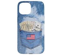 Coll Jeanse Pocket with USA Flag Illustration Graphic Design Coque pour iPhone 15
