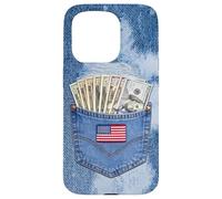 Coll Jeanse Pocket with USA Flag Illustration Graphic Design Coque pour iPhone 15 Pro