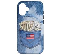 Coll Jeanse Pocket with USA Flag Illustration Graphic Design Coque pour iPhone 16