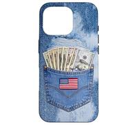 Coll Jeanse Pocket with USA Flag Illustration Graphic Design Coque pour iPhone 16 Pro