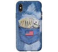 Coll Jeanse Pocket with USA Flag Illustration Graphic Design Coque pour iPhone X/XS