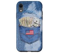 Coll Jeanse Pocket with USA Flag Illustration Graphic Design Coque pour iPhone XR