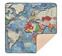 Collage Art Style Carte du Monde Papier Peint Tapis de jeu rembourré doux pour l'intérieur et l'extérieur Tapis de jeu confortable pour nouveau-nés, bébés, nourrissons et tout-petits, 127 x 127 cm