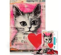 Collage de Chat de la Saint-Valentin avec cœur,Puzzle de 1000 pièces,Jeu créatif et Stimulant,Assemblage Solide,sans pièces détachées,activité de Partage pour Les Proches (38x52cm)