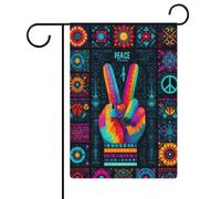 Collage de divers symboles de paix drapeau de jardin saisonnier vacances toile de jute double face maison cour drapeaux extérieurs 30,5 x 45,7 cm