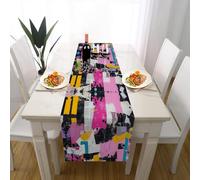 Collage de Journaux Abstrait Chemin de Table Lavable Facile d'entretien, Abstrait Moderne Chemin de Table pour Décorations de Table Anniversaire Armoires Dîner Cuisine Fête Mariage 30 x 100 cm