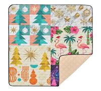 Collage de Noël : Arbres, Flamants roses, galaxie, grand tapis de jeu antidérapant pour bébé, pour intérieur et extérieur, tapis de jeu lavable pour bébé, tout-petit, 127 x 127 cm