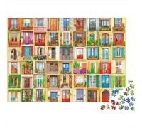 Collage de Portes colorées Puzzle de 1000 pièces pour Adultes Immeuble d'appartements coloré Jeu de Puzzle Stimulant et Casse-tête pour Adultes 38 x 26 cm / 1000 pièces