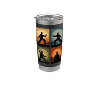 Collage de Tai Chi Rétro Coucher de Soleil Spirituel Wellness Arts Martiaux Gobelet isotherme en acier inoxydable double paroi