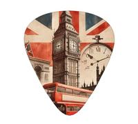 Collage-Icons-Of-London Lot de 12 médiators avec 3 épaisseurs et boîte de rangement, médiators en ABS pour guitare basse électrique
