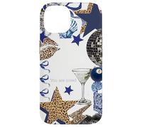 Collage Martini d'olive d'été Preppy Cheetah White Blue Star Coque pour iPhone 14