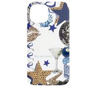 Collage Martini d'olive d'été Preppy Cheetah White Blue Star Coque pour iPhone 15