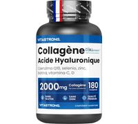 Collagène Acide Hyaluronique, Biotine CoQ10 Zinc, 180 Cpr, Vitastrong | Haut Dosage 2000mg/j, Absorption & Assimilation Optimale, Qualité COLLinstant, Sélénium, Vitamines C & D