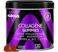 Collagène avec magnésium et acide hyaluronique - 120 gommes - Avec Q10 et Vitamines C, B12, D3, A - Collagène hydrolysé - Articulations solides, peau lisse et de l'énergie - Aldous Collagene