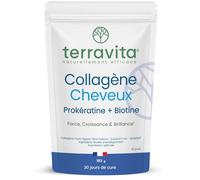 COLLAGÈNE Cheveux | Biotine + Collagène Marin Peptan Type 1 + MSM + Silicium | Efficacité Prouvée sur Pousse, Fortification et Action Anti-Chute | 30 Jours de Cure | Poudre Neutre | Terravita