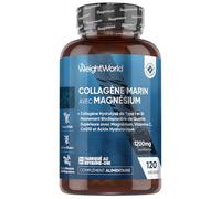 Collagène Hydrolysé Type 1 & 3 Complexe avec Vitamine C, Magnésium, Zinc, Acide Hyaluronique, CoQ10, Extrait de Bambou, Peptide de Collagène Marin 1200mg, 120 Gélules - sans Stearate de Magnesium