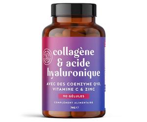 Collagène Marin + Acide Hyaluronique | 90 Gélules | Cure de 3 mois | Peptides Collagene Hydrolysé Type 1 | avec Vitamine C, Zinc et Coenzyme Q10 | pour Peau, Articulations, Os, Cheveux | Alpha Foods