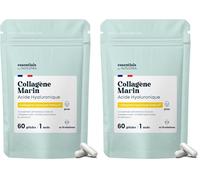 Collagène Marin + Acide Hyaluronique, Peau Hydratée et Articulations Fortes, Cure de 1 mois, 60 Gélules, Hydrolysé Type 1 Naticol®, Et Vitamine C, Made in France, Essentials by Novoma (Lot de 2)