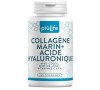 Collagène Marin Acide Hyaluronique PiùLife - 2000 mg Collagène Hydrolysé Type 1, Vitamine C, Biotine, Zinc, Q10 - 240 Gélules - Peau, Cheveux, Articulations