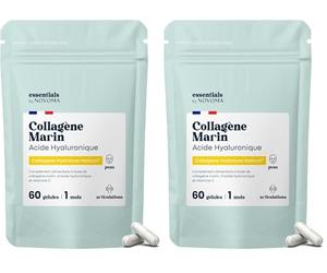 Collagene Marin + Acide Hyaluronique & Vitamine C, 60 Gélules - 1 mois, Collagène Hydrolysé Naticol® de Type 1, Fabriqué en France, Essentials by Novoma (Lot de 2)