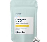 Collagene Marin + Acide Hyaluronique & Vitamine C - 60 Gélules pour 1 Mois - Collagène Hydrolysé Naticol® de Type 1 - Fabriqué en France - Essentials by Novoma