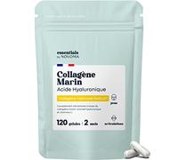 Collagene Marin + Acide Hyaluronique & Vitamine C - Peau & Articulations - 120 Gélules pour 2 Mois - Collagène Hydrolysé Naticol® de Type 1 - Fabriqué en France - Essentials by Novoma