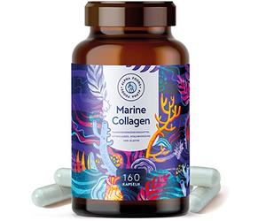 Collagene Marin et Acide Hyaluronique | 160 Gélules | Collagen Hydrolysé Pur avec Spiruline Bleue & Elastine Marine | Collagène Peptides (Type I, II, III & IV) | Peau, Cheveux et Ongles | Alpha Foods